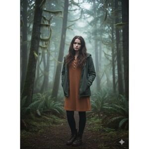 American Eagle Waffle Knit Henley Mini Dress S Rust Brown Thermal Bella Swan PNW